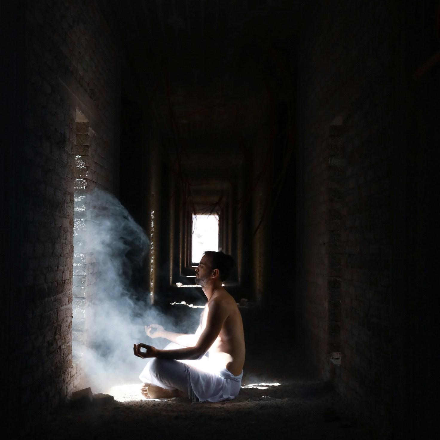 Meditation practice space with cushions arranged in circle
